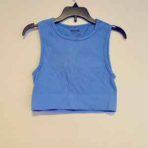 Cropped Blue Ribbed Garage Bright Blue Tank Top (Size Small)